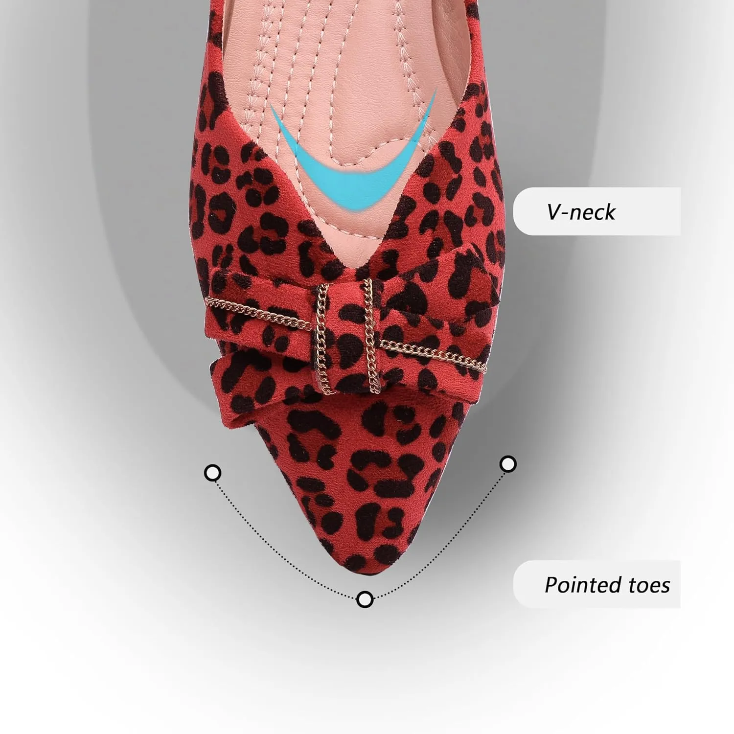 Pointed end Women Flat Shoes Classic Leopard Print Flat Shoes with Bow Decoration, Casual and Comfortable Flat Shoes