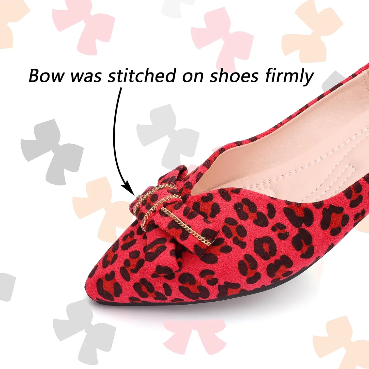 Pointed end Women Flat Shoes Classic Leopard Print Flat Shoes with Bow Decoration, Casual and Comfortable Flat Shoes
