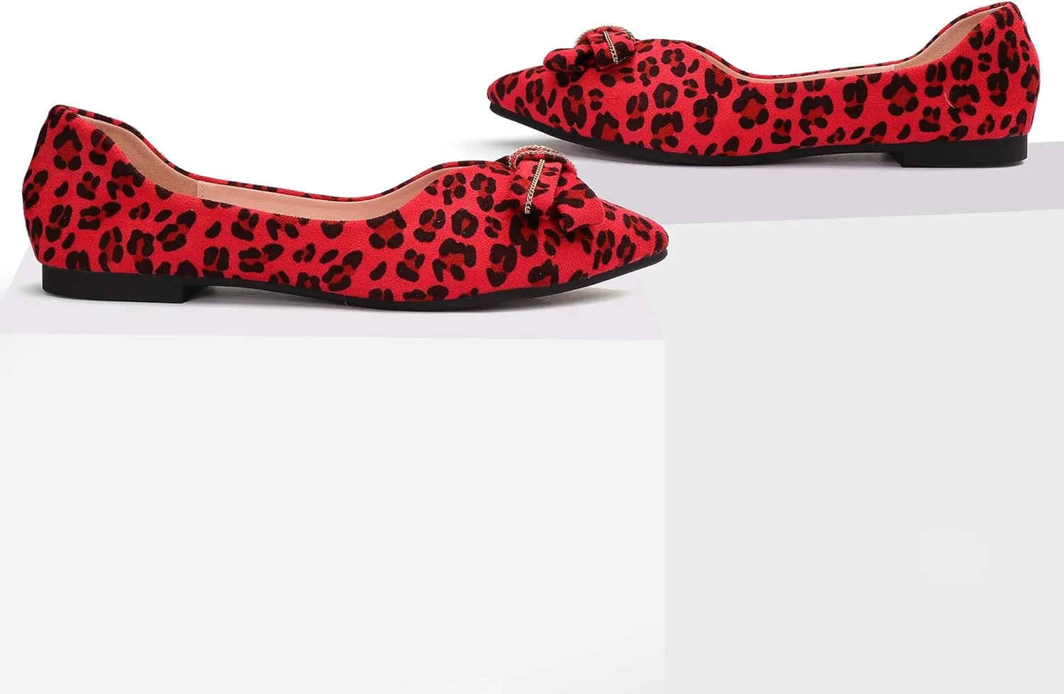 Pointed end Women Flat Shoes Classic Leopard Print Flat Shoes with Bow Decoration, Casual and Comfortable Flat Shoes