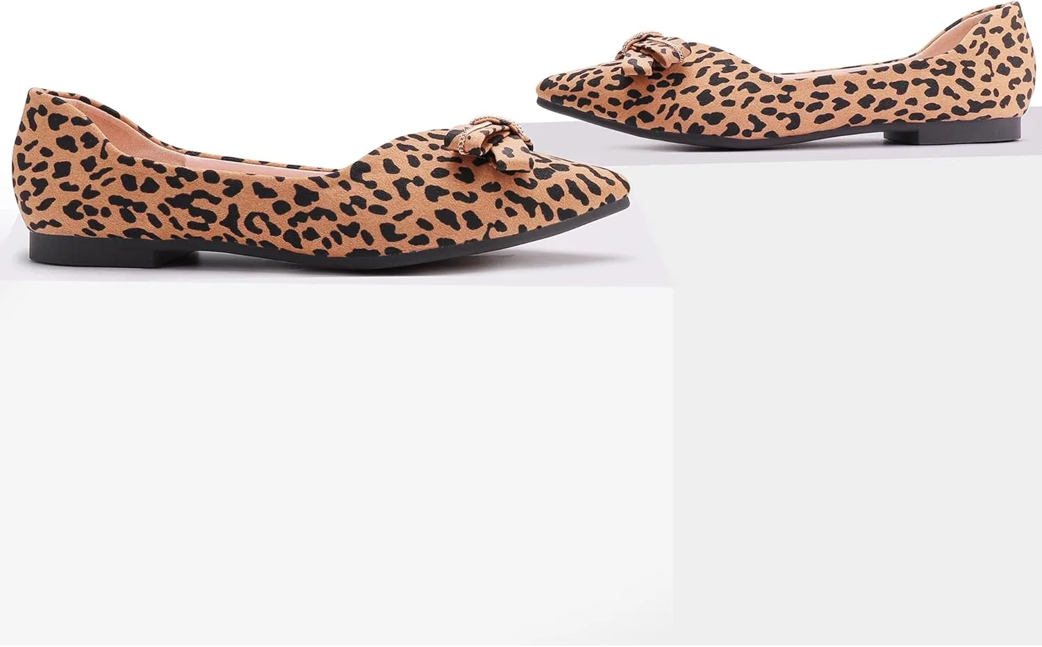 Pointed end Women Flat Shoes Classic Leopard Print Flat Shoes with Bow Decoration, Casual and Comfortable Flat Shoes