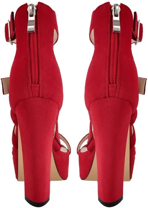 richealnini Platform High Heels Block Heeled Sandals with Zippers Ankle Strappy Heels