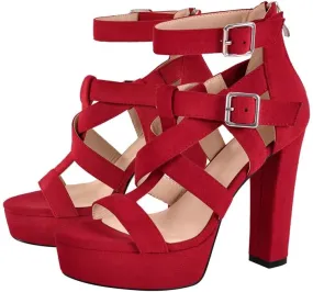 richealnini Platform High Heels Block Heeled Sandals with Zippers Ankle Strappy Heels