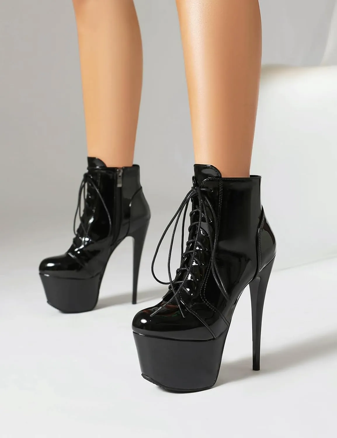 Roimaash Women's Ankle-High Boots Platform Booties Ankle High Stiletto Heels