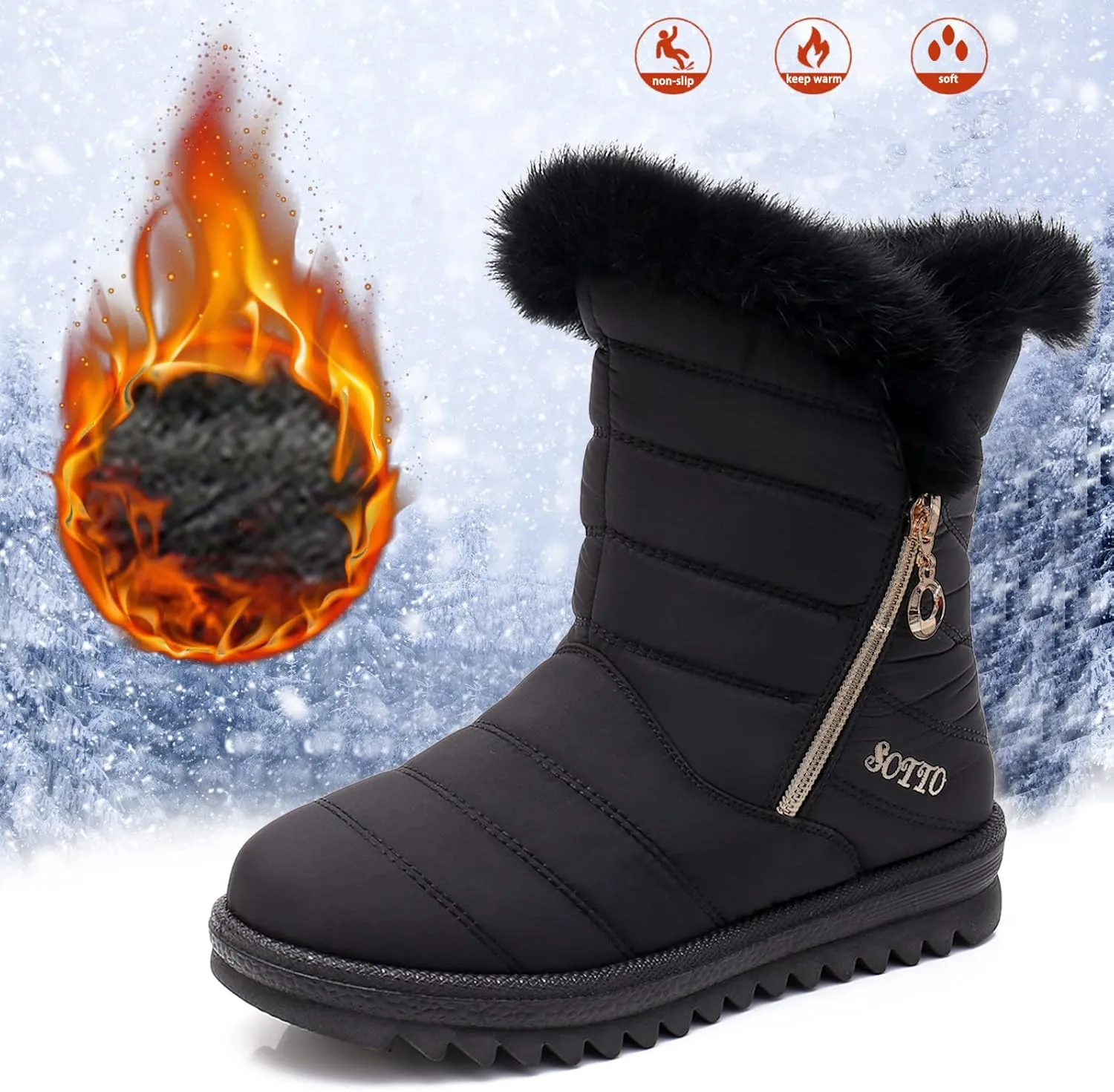 Snow Boots for Womens Winter Shoes: Warm Fur Lining Ankle Boots Women Anti Slip Waterproof Comfortable Outdoor Boots
