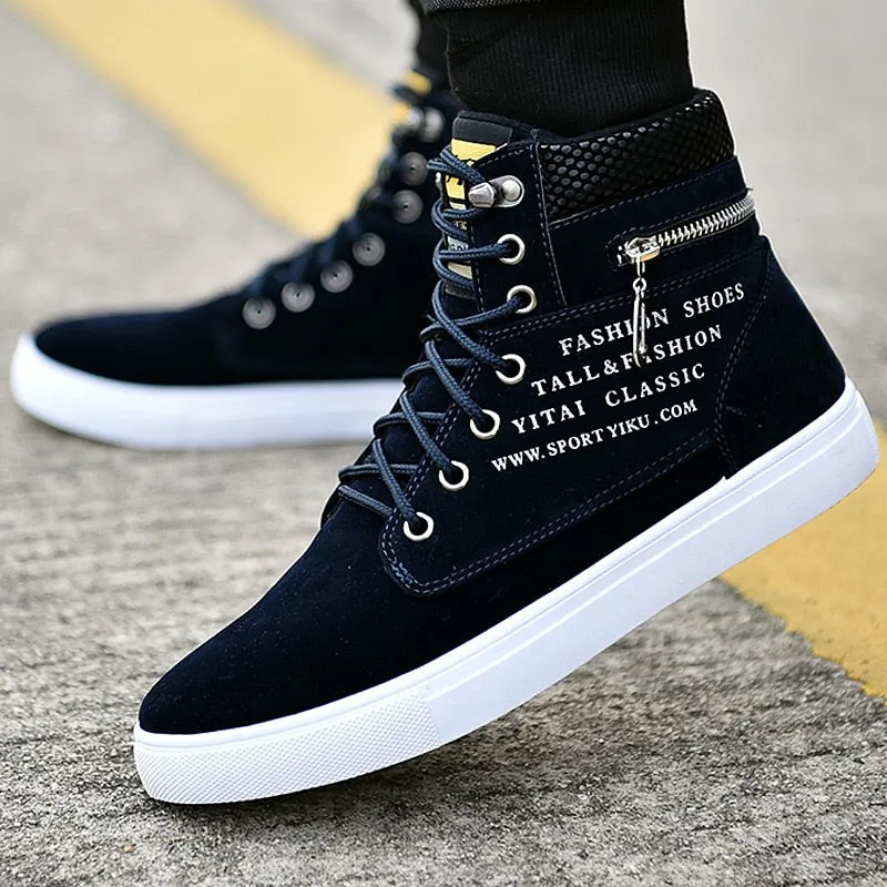 Spring Autumn High Top Men's Shoes Leather Men's Casual Sneaker Shoes Lace-up Wild Platform Sneakers Flat Vulcanized Shoes