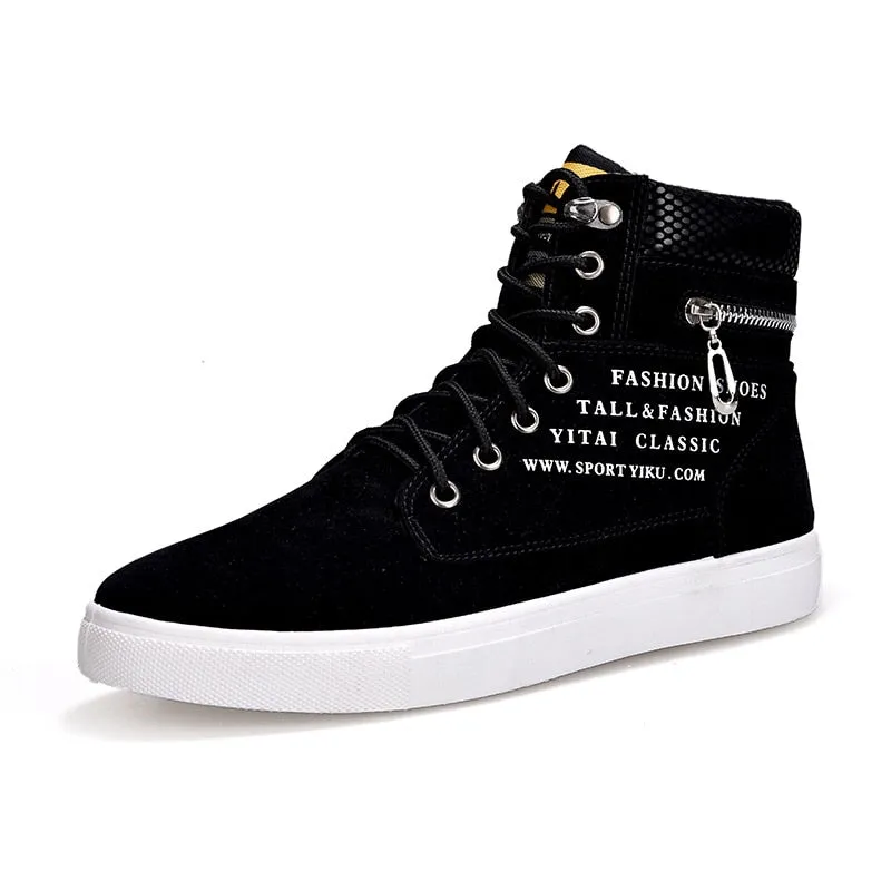 Spring Autumn High Top Men's Shoes Leather Men's Casual Sneaker Shoes Lace-up Wild Platform Sneakers Flat Vulcanized Shoes
