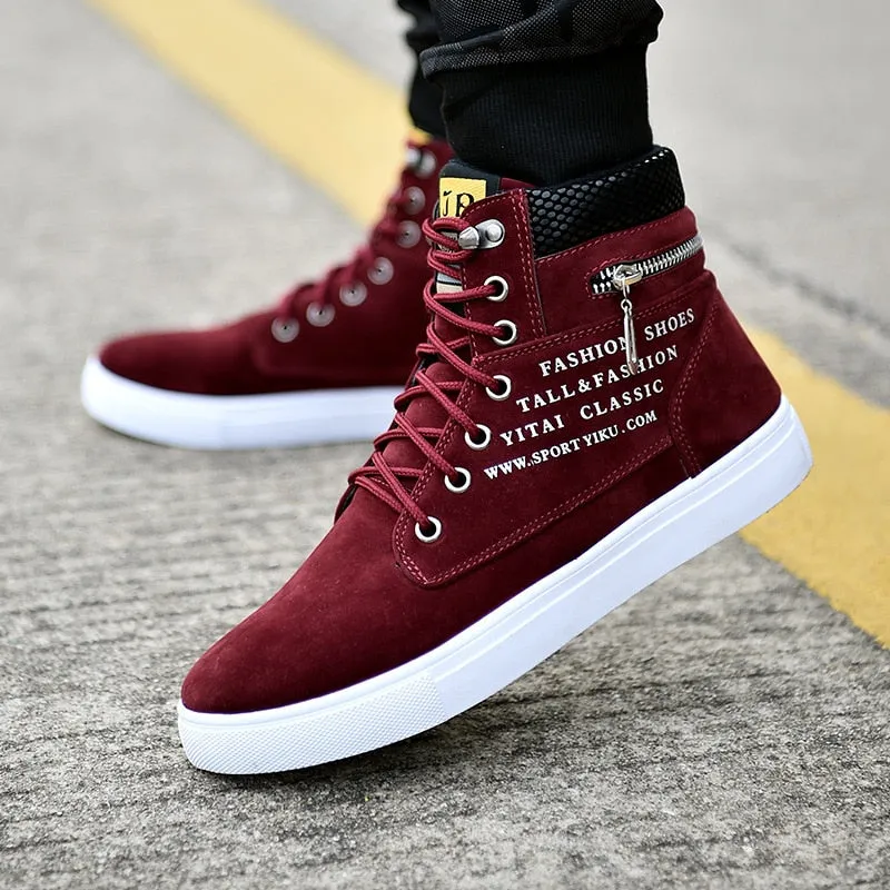 Spring Autumn High Top Men's Shoes Leather Men's Casual Sneaker Shoes Lace-up Wild Platform Sneakers Flat Vulcanized Shoes