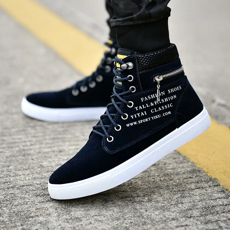 Spring Autumn High Top Men's Shoes Leather Men's Casual Sneaker Shoes Lace-up Wild Platform Sneakers Flat Vulcanized Shoes