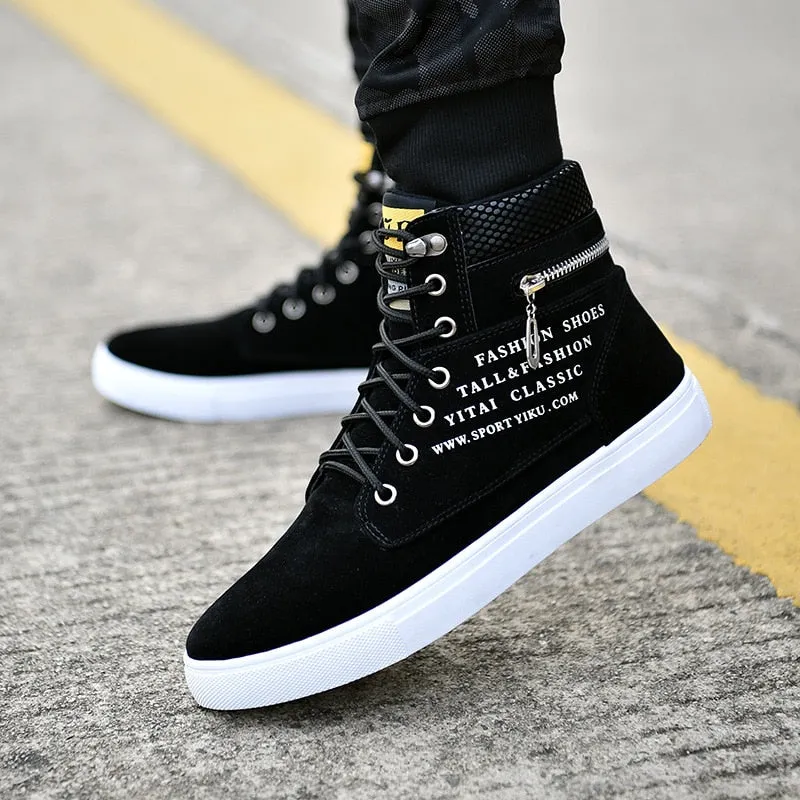 Spring Autumn High Top Men's Shoes Leather Men's Casual Sneaker Shoes Lace-up Wild Platform Sneakers Flat Vulcanized Shoes