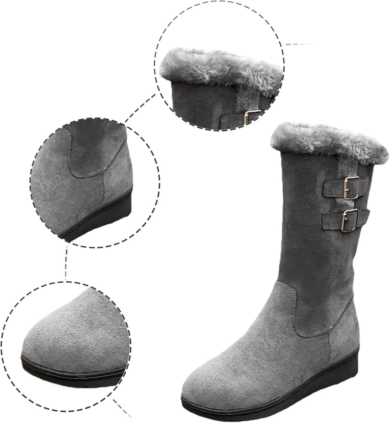 Suede Mid Calf Boots For Women Side Zipper Winter Boots Cold Weather Boots Fur Lined Winter Booties Warm Riding Boots