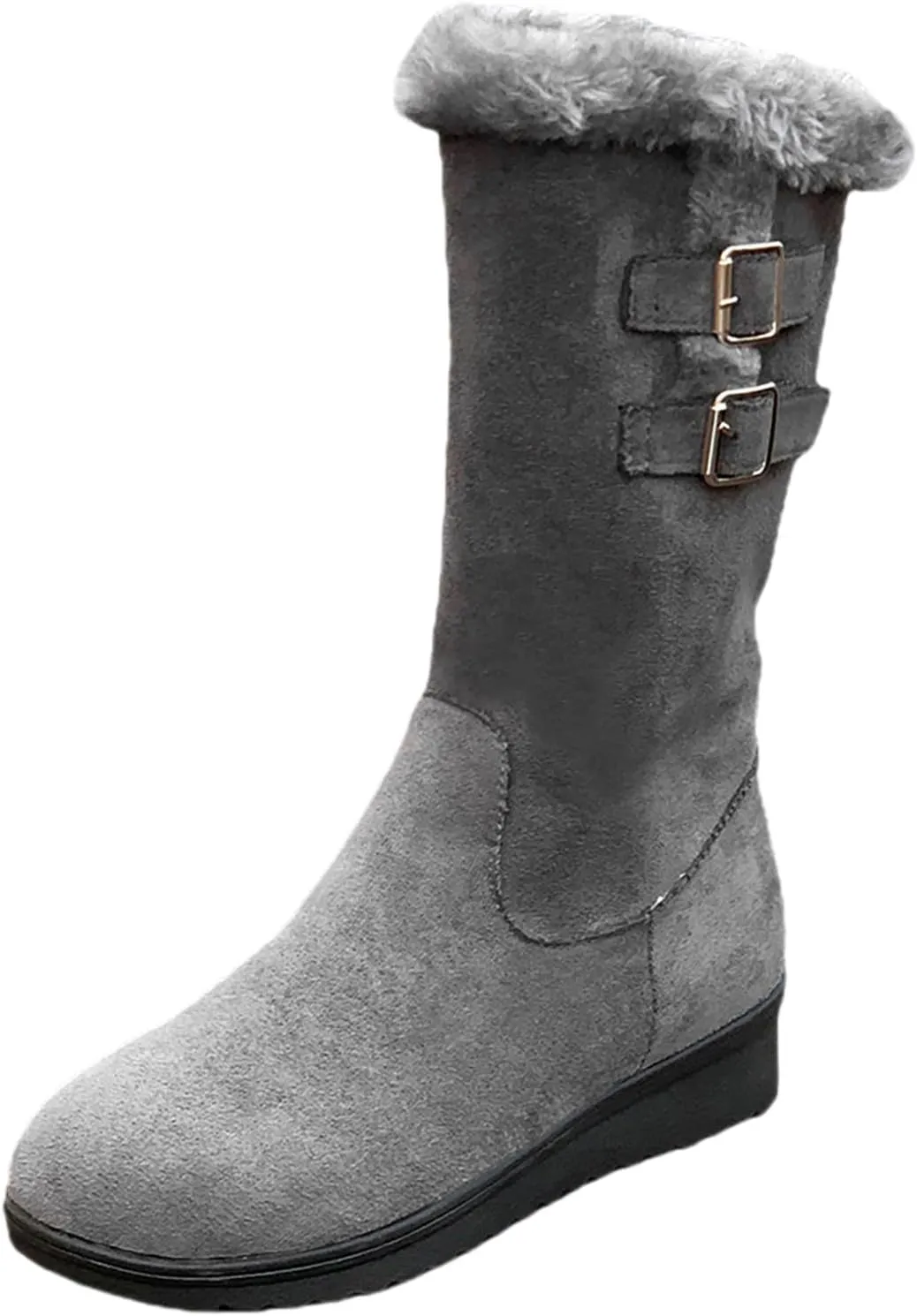 Suede Mid Calf Boots For Women Side Zipper Winter Boots Cold Weather Boots Fur Lined Winter Booties Warm Riding Boots