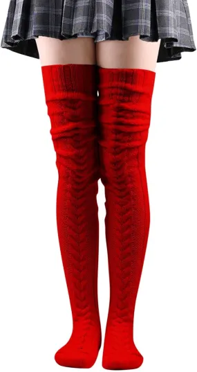 Thigh High Socks for Women Winter Warmers Trendy Christmas Fashion Thermal Over Extra Knee Cable Knit Boot Socks