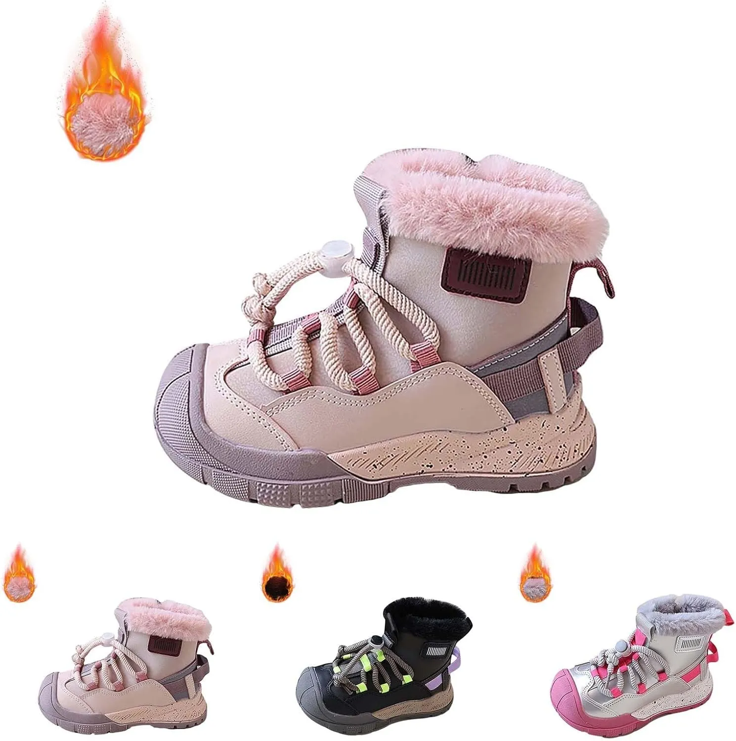 Toddler Kids Snow Boots Warm Comfortable Non Slip Mid Calf Outdoor Cozy Sole Soft Platform Adjustable Strap Shoes