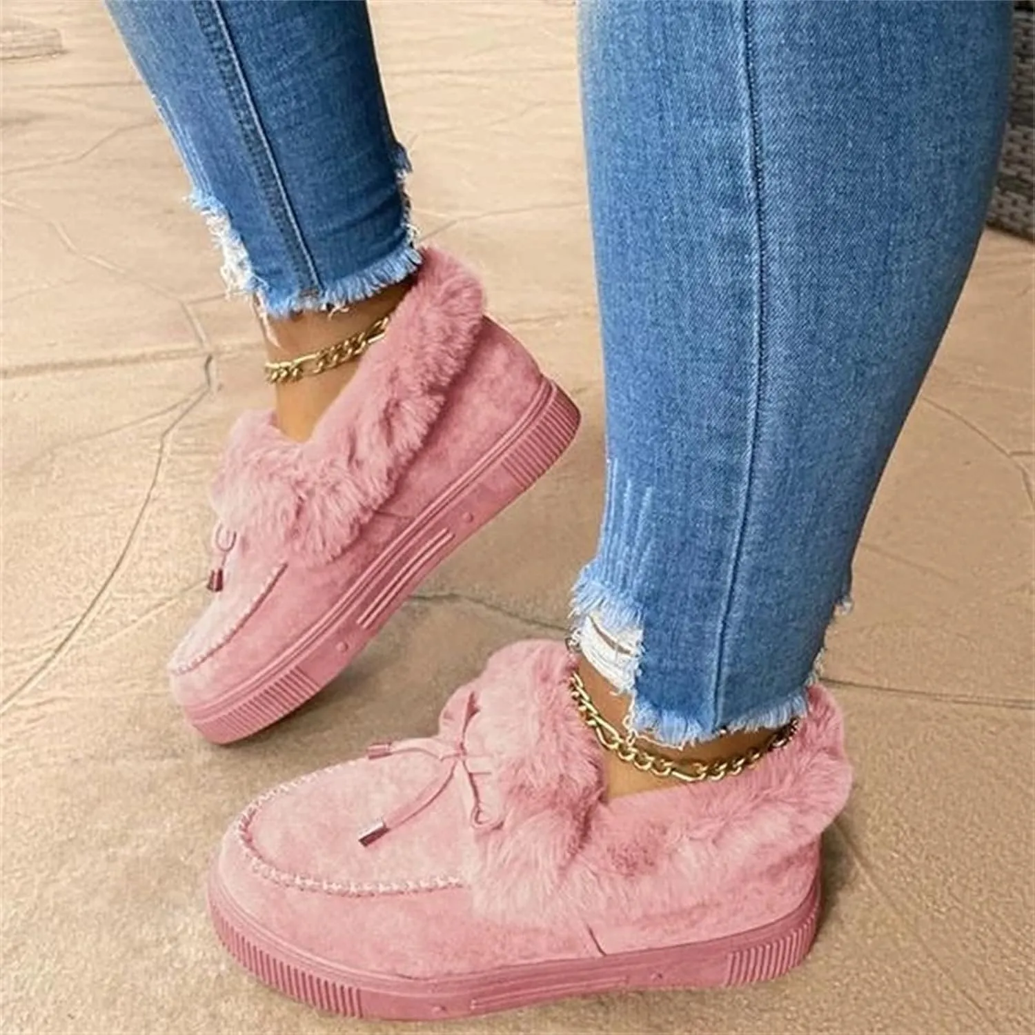 Winter Boots For Women Fashion Snow Boots Fur Lined Warm Fuzzy Ankle Booties Casual Trendy Slip On Loafers Shoes