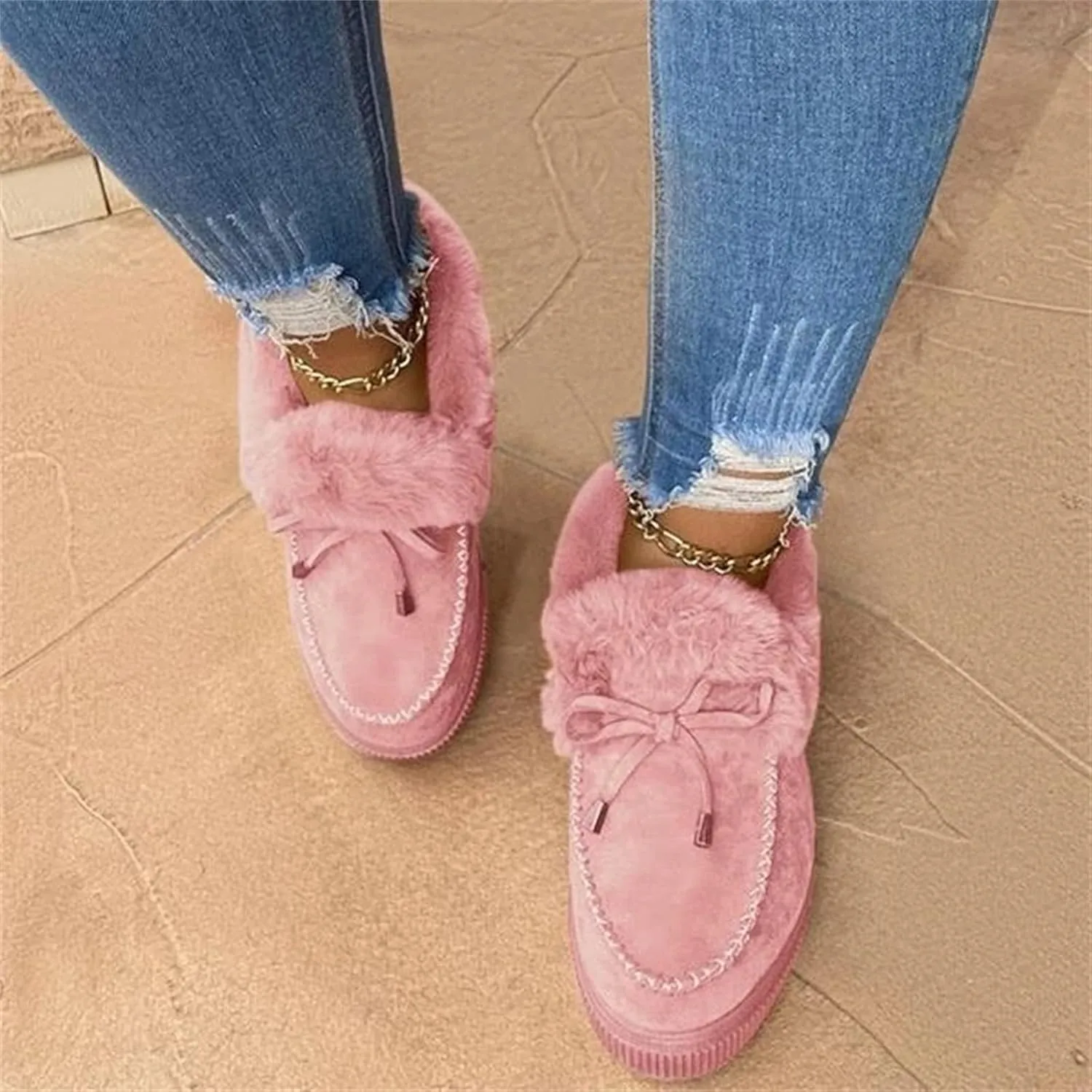 Winter Boots For Women Fashion Snow Boots Fur Lined Warm Fuzzy Ankle Booties Casual Trendy Slip On Loafers Shoes