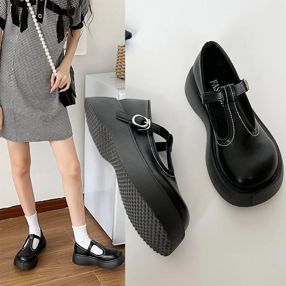 Women New Round Toe T-belt Shoes