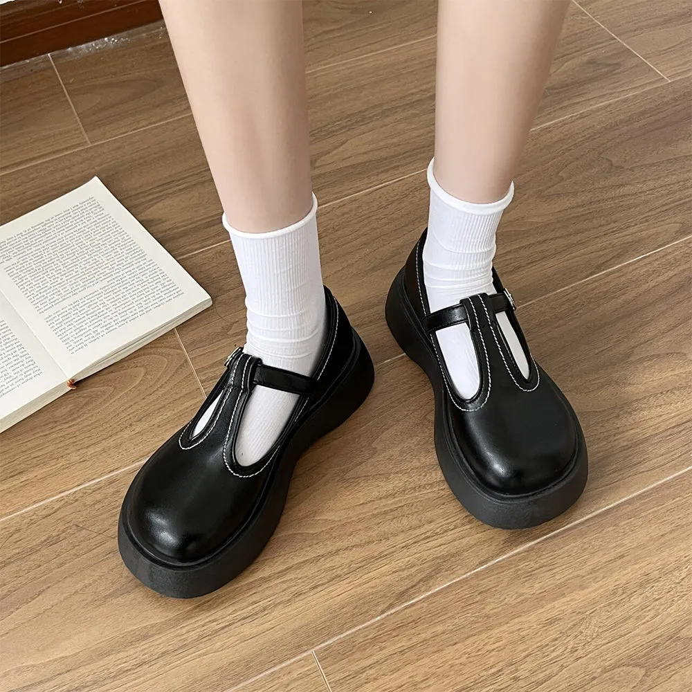 Women New Round Toe T-belt Shoes