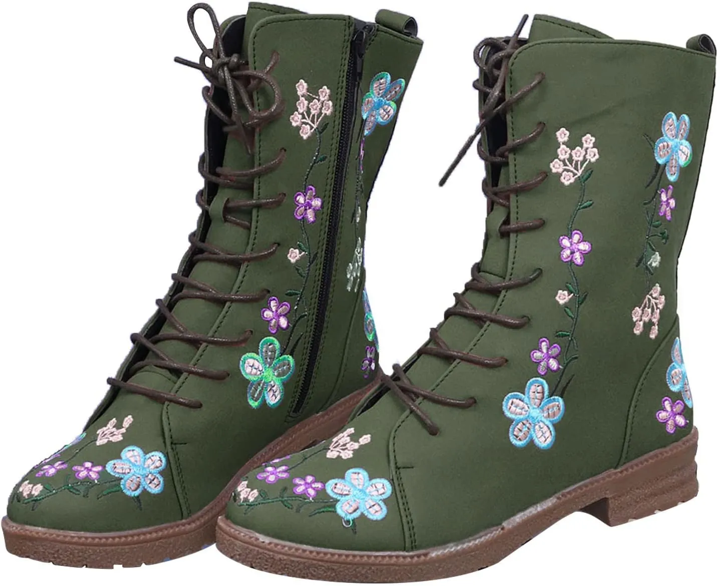 Womens Ankle Boots Western Boots Women Ladies Fashion Embroidered Mid Boots Women's Casual Chunky Heels Women's Boots
