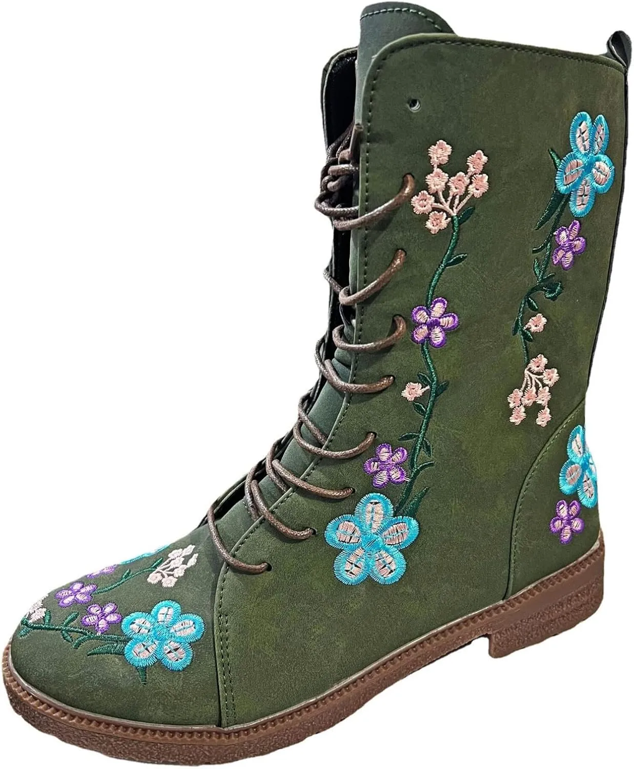 Womens Ankle Boots Western Boots Women Ladies Fashion Embroidered Mid Boots Women's Casual Chunky Heels Women's Boots