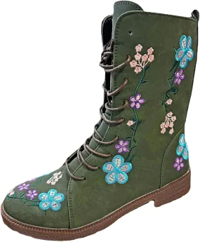 Womens Ankle Boots Western Boots Women Ladies Fashion Embroidered Mid Boots Women's Casual Chunky Heels Women's Boots