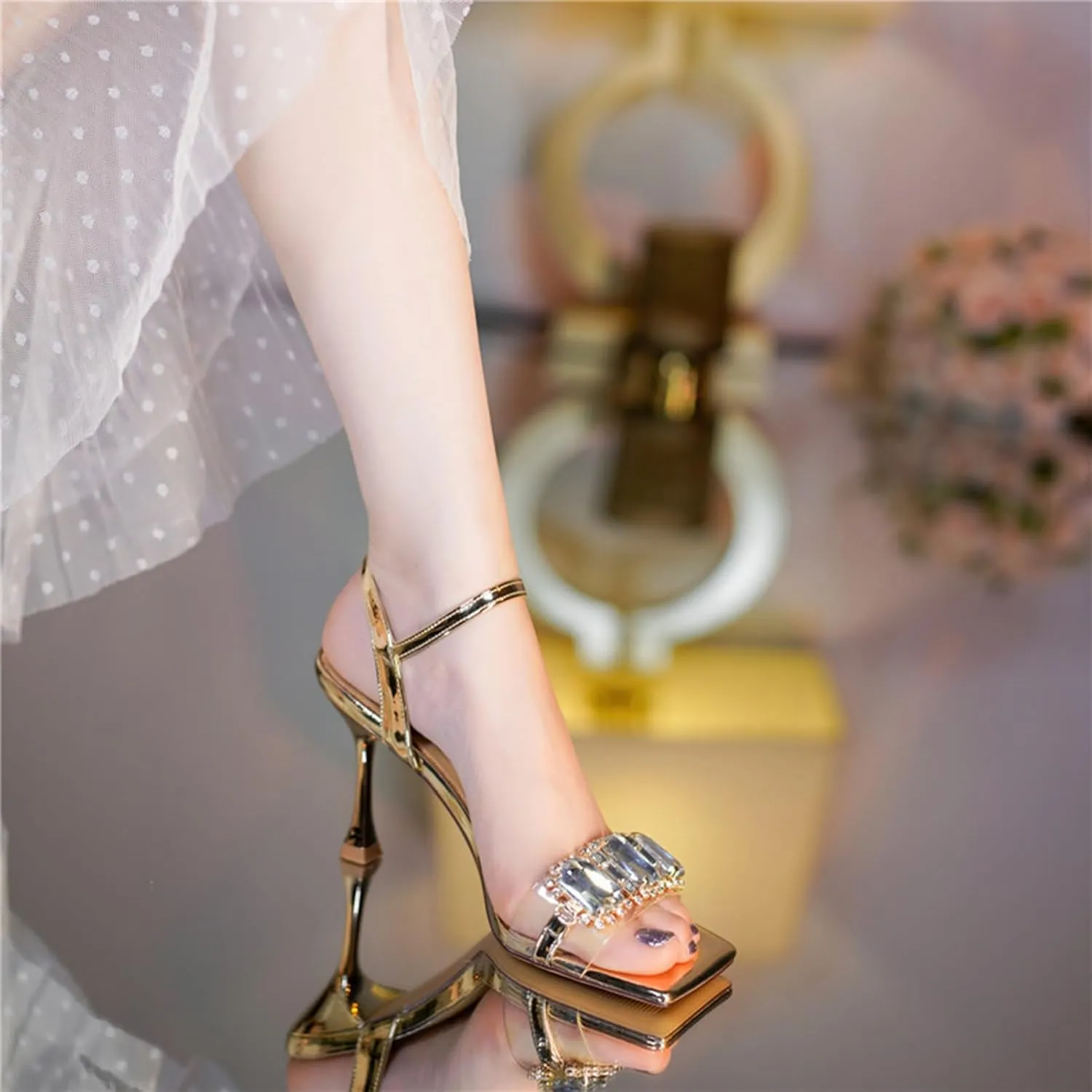 Women's High Heeled Sandal Toe Slip On High-heeled Sandal High Heel Sandal Comfortable For Women Strappy High Heeled Sandals Open Toe Ankle Strap Heels Comfy Weddings Shoes