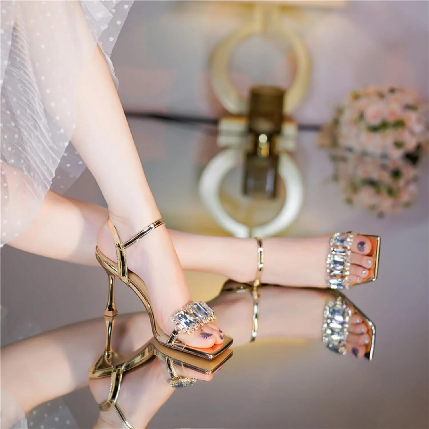 Women's High Heeled Sandal Toe Slip On High-heeled Sandal High Heel Sandal Comfortable For Women Strappy High Heeled Sandals Open Toe Ankle Strap Heels Comfy Weddings Shoes