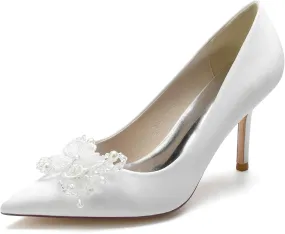 Women's High Heels Classic Pointed Closed Toe Heels Bow Rhinestone Satin Sexy Sandals Pumps Evening Party Dress High Heel
