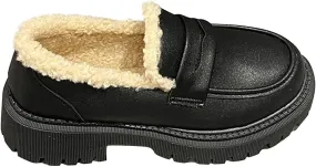 Womens Lug Sole Platform Mid Chunky Heel Loafers Classic Round Toe Slip On Office Uniform Oxfords Shoes