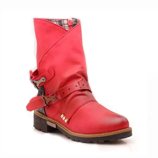 Women's Retro Belt Buckle Mid-Calve Martin Boots 29513264S