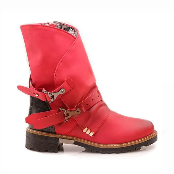 Women's Retro Belt Buckle Mid-Calve Martin Boots 29513264S