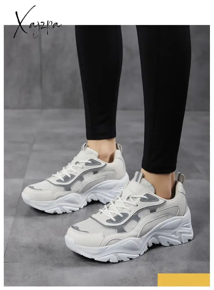 Xajzpa - Sneakers Women Vulcanize Shoes New Female Black White Platform Thick Sole Running Casual Ladies Shoes Tenis Feminino