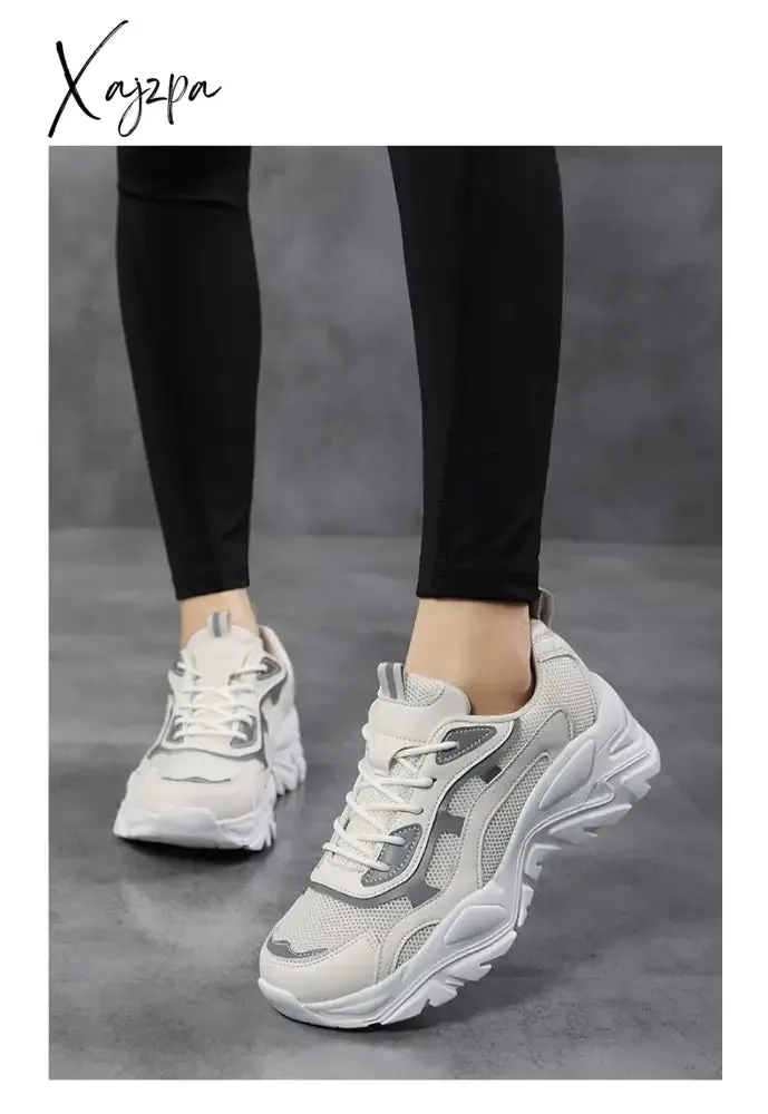 Xajzpa - Sneakers Women Vulcanize Shoes New Female Black White Platform Thick Sole Running Casual Ladies Shoes Tenis Feminino