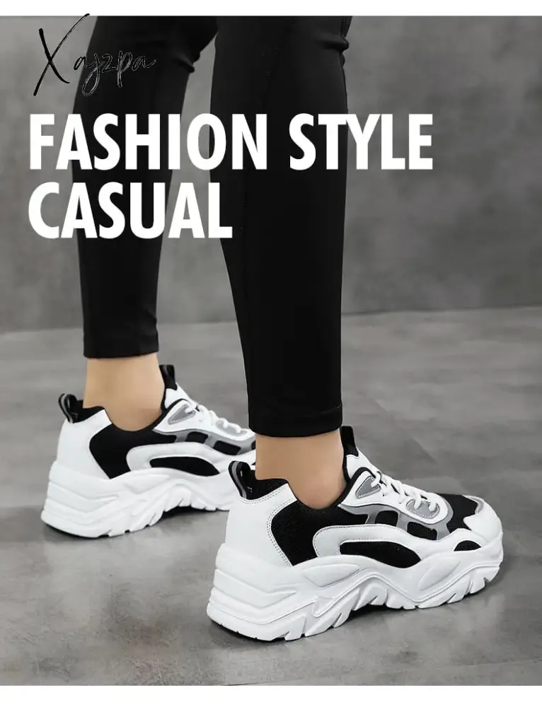 Xajzpa - Sneakers Women Vulcanize Shoes New Female Black White Platform Thick Sole Running Casual Ladies Shoes Tenis Feminino