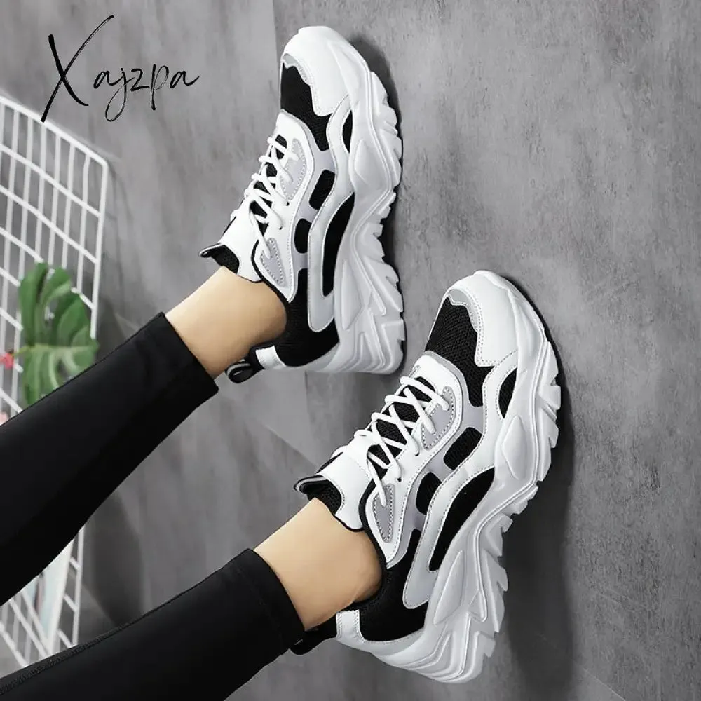 Xajzpa - Sneakers Women Vulcanize Shoes New Female Black White Platform Thick Sole Running Casual Ladies Shoes Tenis Feminino
