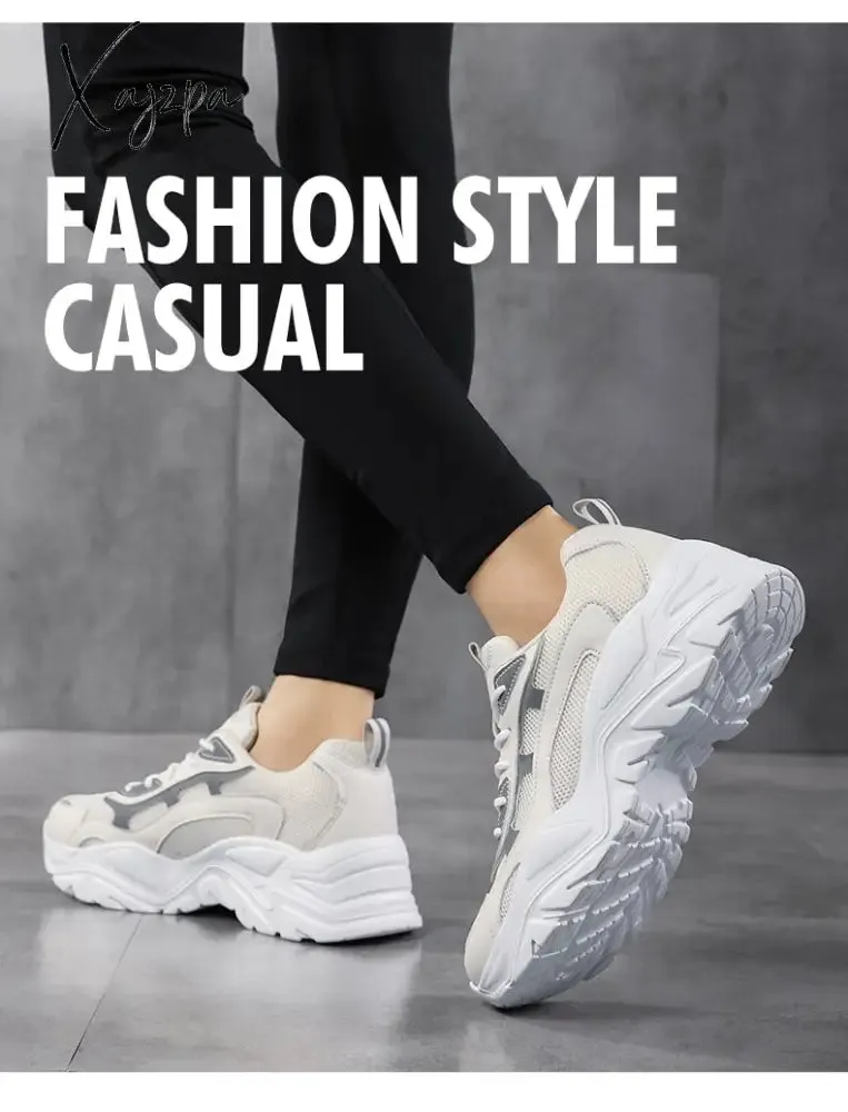 Xajzpa - Sneakers Women Vulcanize Shoes New Female Black White Platform Thick Sole Running Casual Ladies Shoes Tenis Feminino