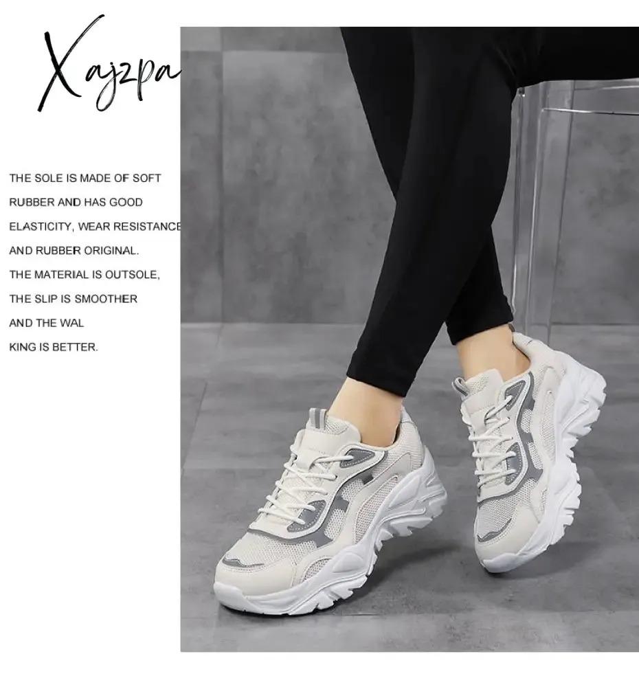 Xajzpa - Sneakers Women Vulcanize Shoes New Female Black White Platform Thick Sole Running Casual Ladies Shoes Tenis Feminino