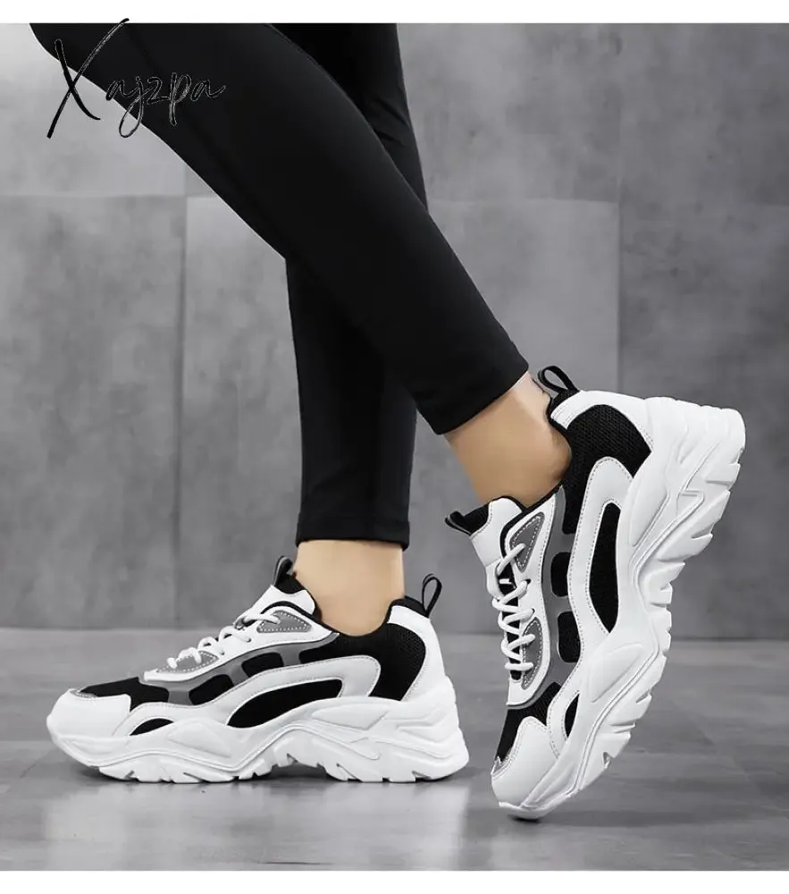 Xajzpa - Sneakers Women Vulcanize Shoes New Female Black White Platform Thick Sole Running Casual Ladies Shoes Tenis Feminino