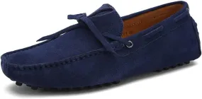 XTYPE Shoes Smoking Loafer for Men Boat Shoes Genuine Leather Stitching Details Round Toe Suede Vamp Flat Heel Flexible Anti-Slip Resistant Driving Slip On (Color : Deep Blue, Size : 12.5)
